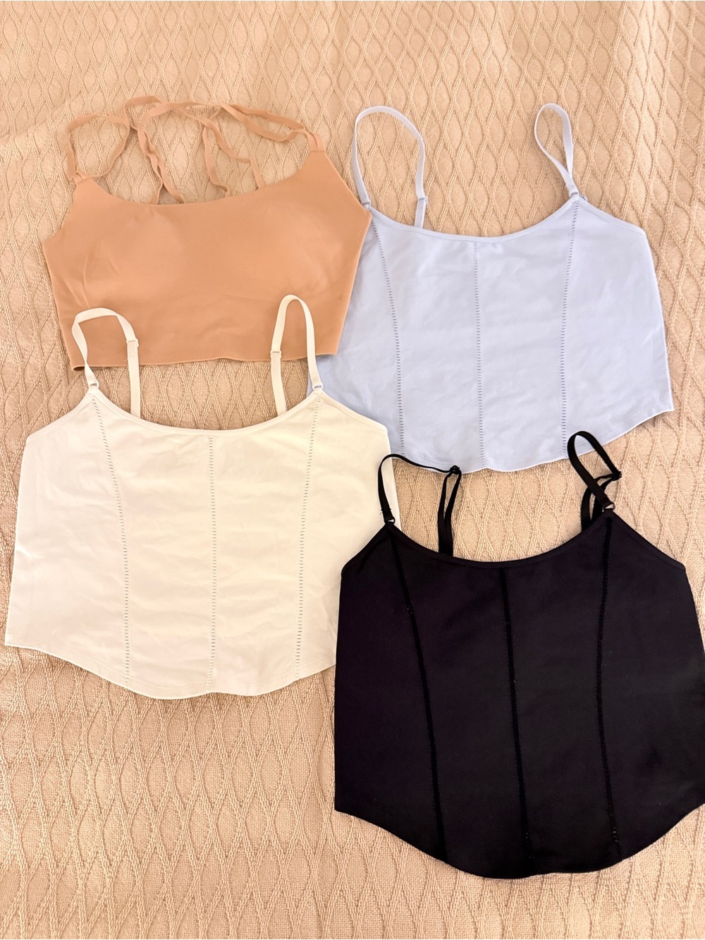 aerie Seam-Panel Crop Cami Tank - Black, Cream, Light Blue, Peach